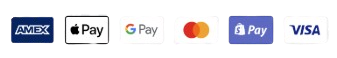 Payment methods accepted: AMEX, Visa, Mastercard, PayPal, Apple Pay, Google Pay